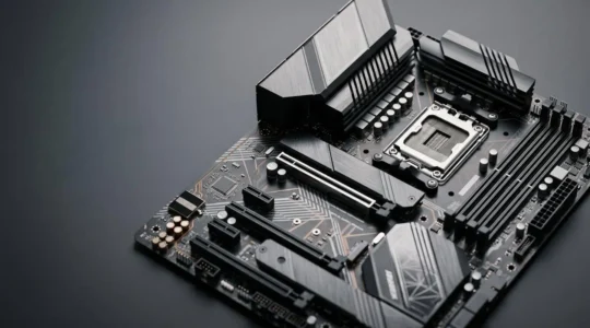 Carte mère moderne pour PC gaming avec composants haute performance et design épuré
