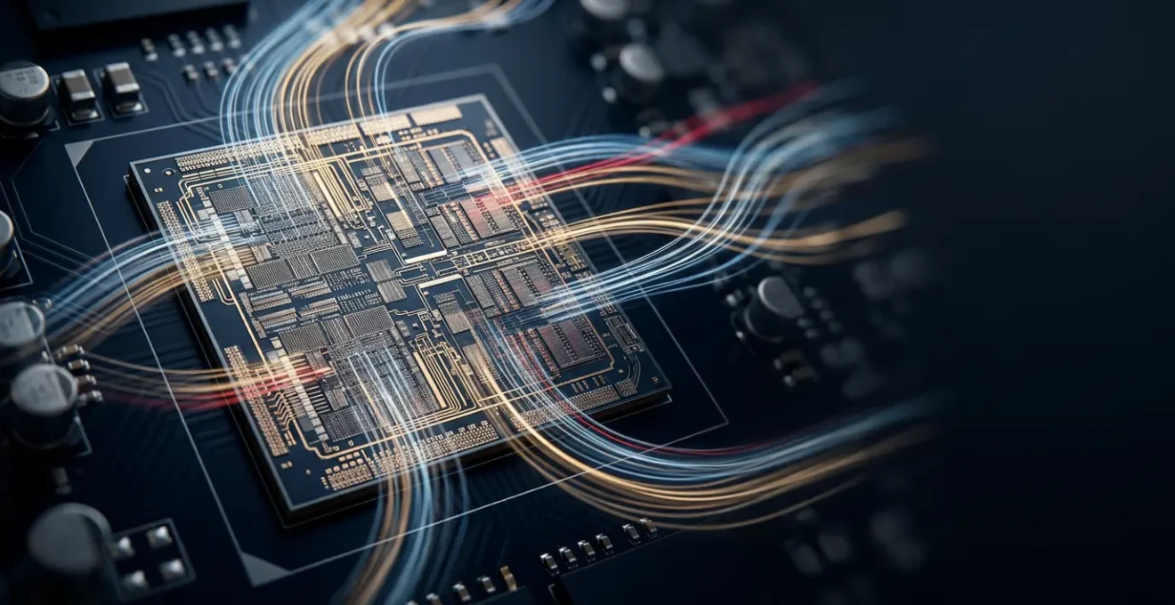 Illustration conceptuelle du processeur gérant simultanément plusieurs tâches informatiques
