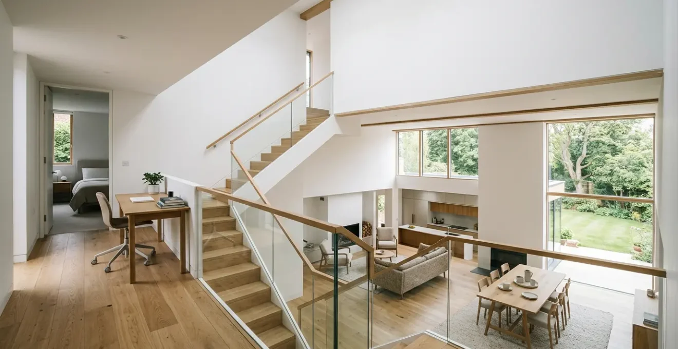 Maison contemporaine à deux niveaux avec circulation fluide du signal WiFi dans toutes les pièces