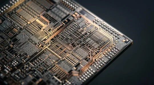 Détail macro d'un processeur moderne pour développement logiciel avec architecture multi-cœurs