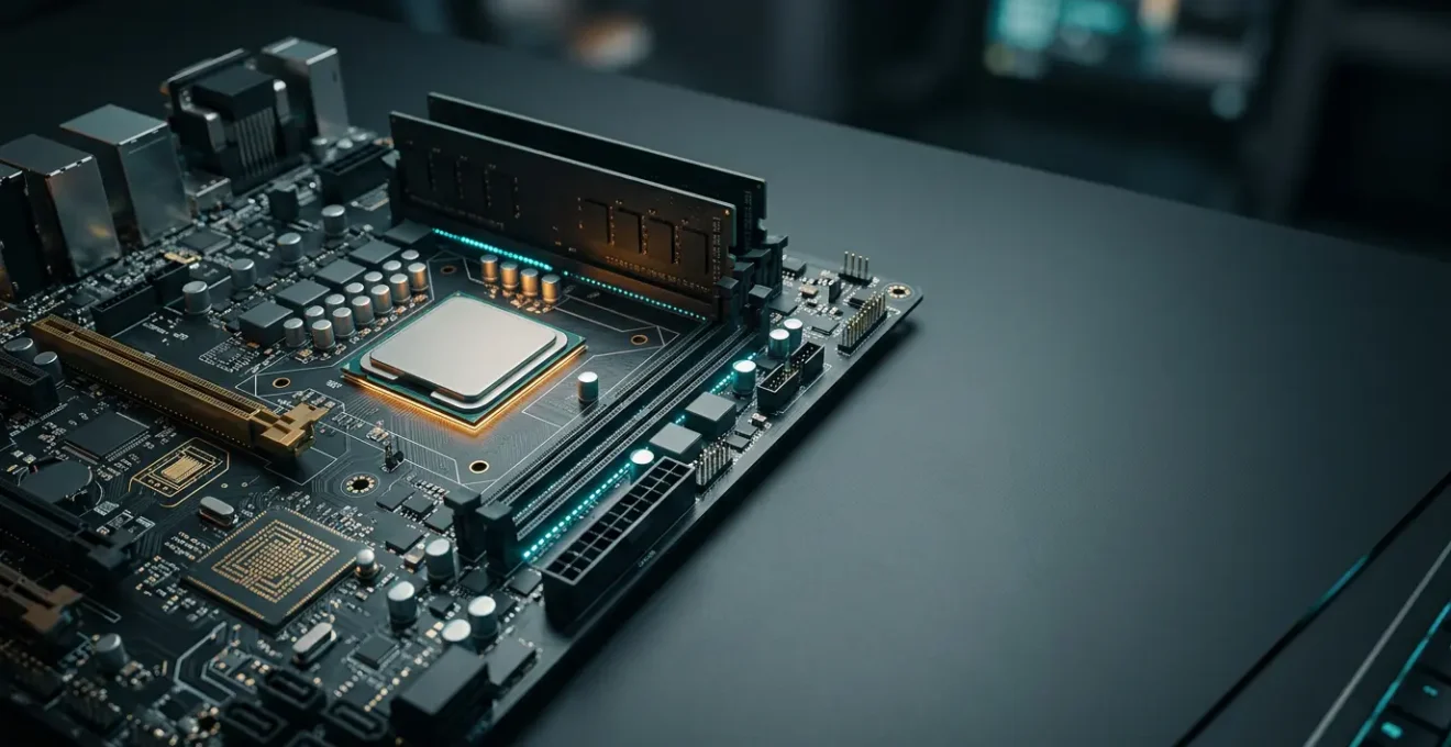 Composants informatiques et circuits électroniques avec effets de lumière représentant la sécurité numérique