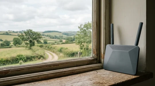 Installation d'un routeur 4G moderne dans un environnement rural pour optimiser la réception du signal mobile