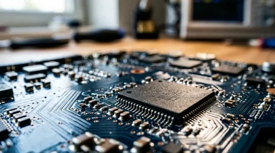 Carte mère de PC portable avec puce de sécurité TPM intégrée dans un environnement de travail professionnel