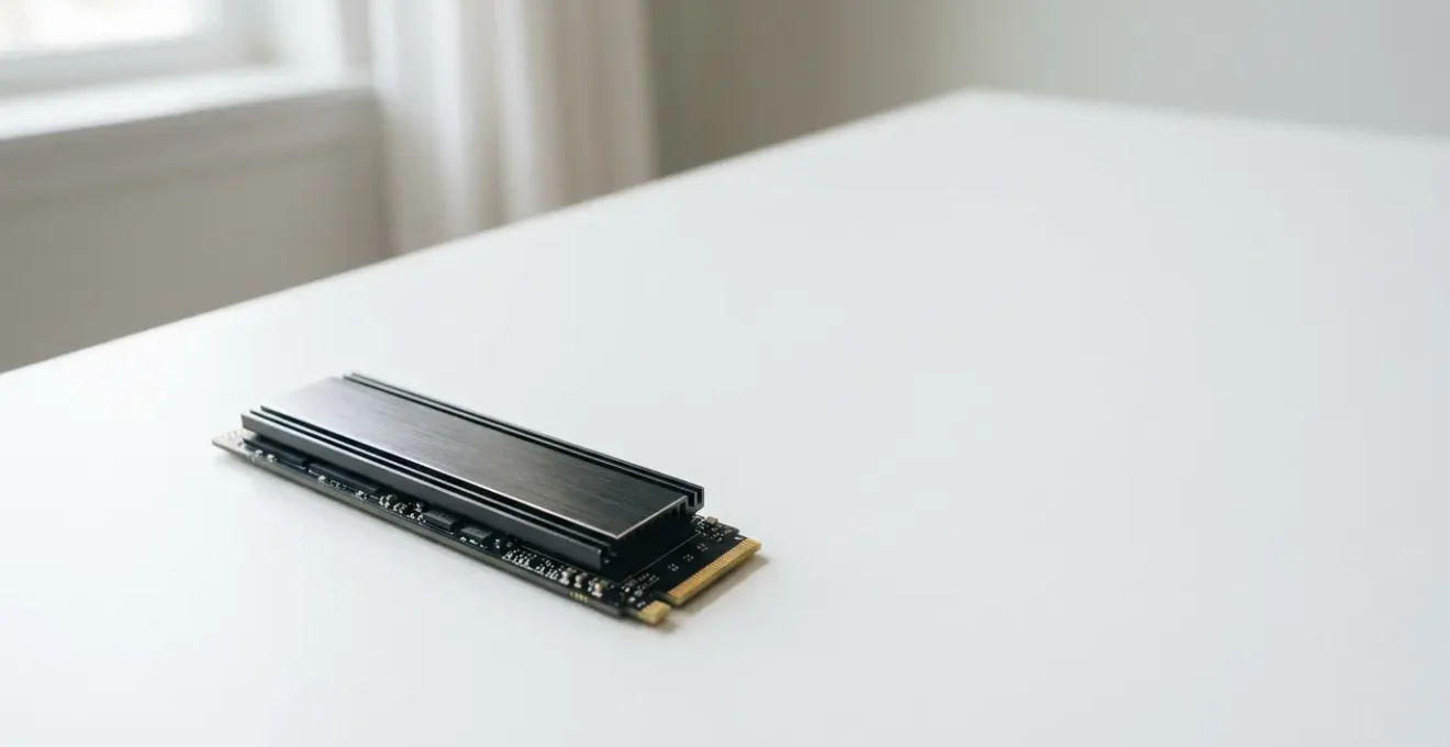 Disque SSD nouvelle generation installe dans ordinateur moderne avec cable de connexion