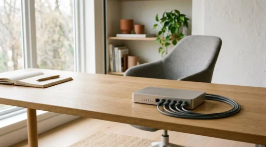 Installation professionnelle de switch Ethernet dans un environnement de bureau à domicile moderne