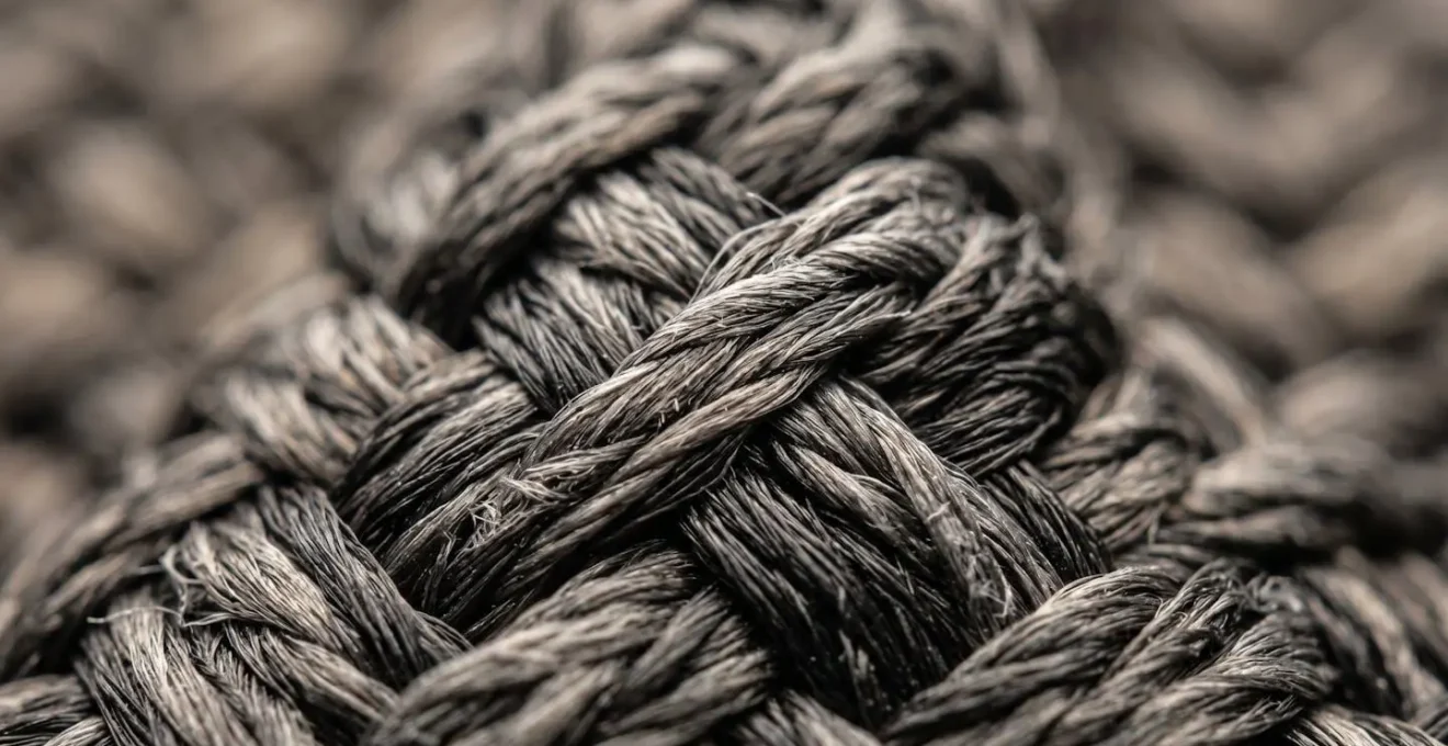 Vue macro d'un capteur de souris au-dessus d'une surface textile montrant la complexité des fibres