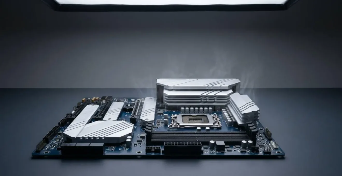Représentation schématique du flux thermique entre les VRM et le socket CPU sur une carte mère