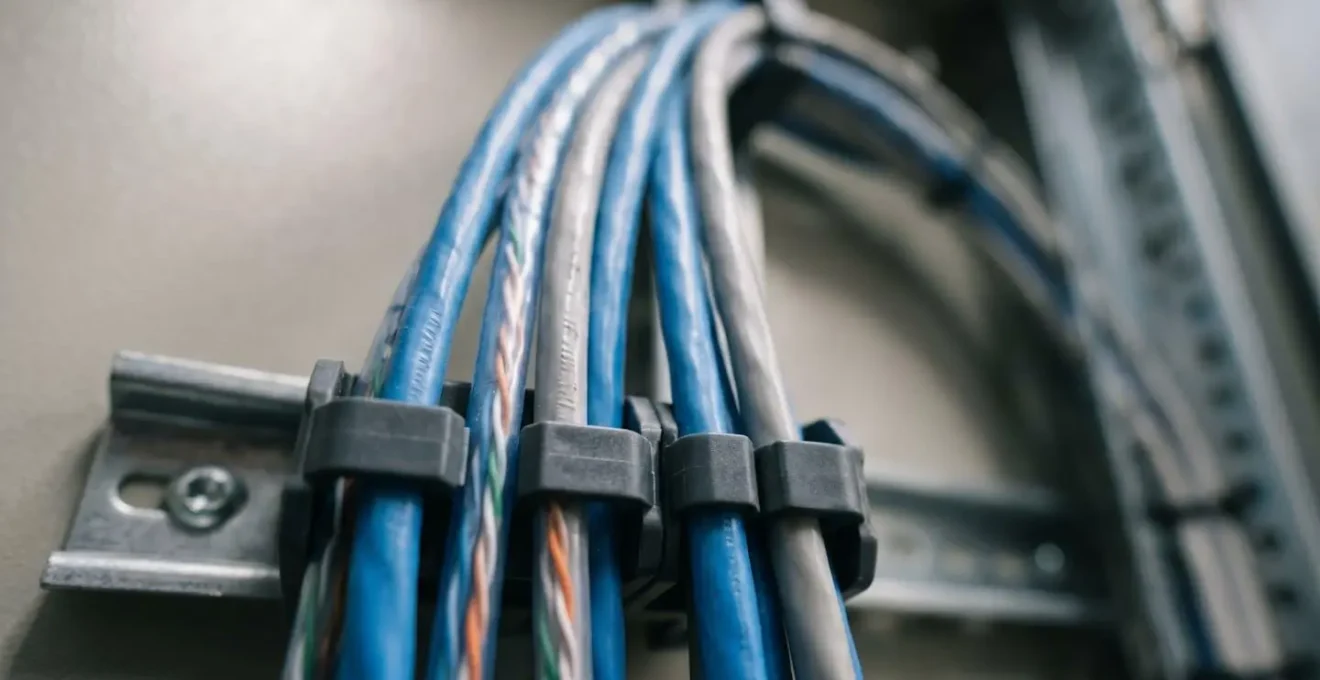 Organisation verticale de câbles réseau dans une GTL avec switch monté pour optimiser la circulation d'air