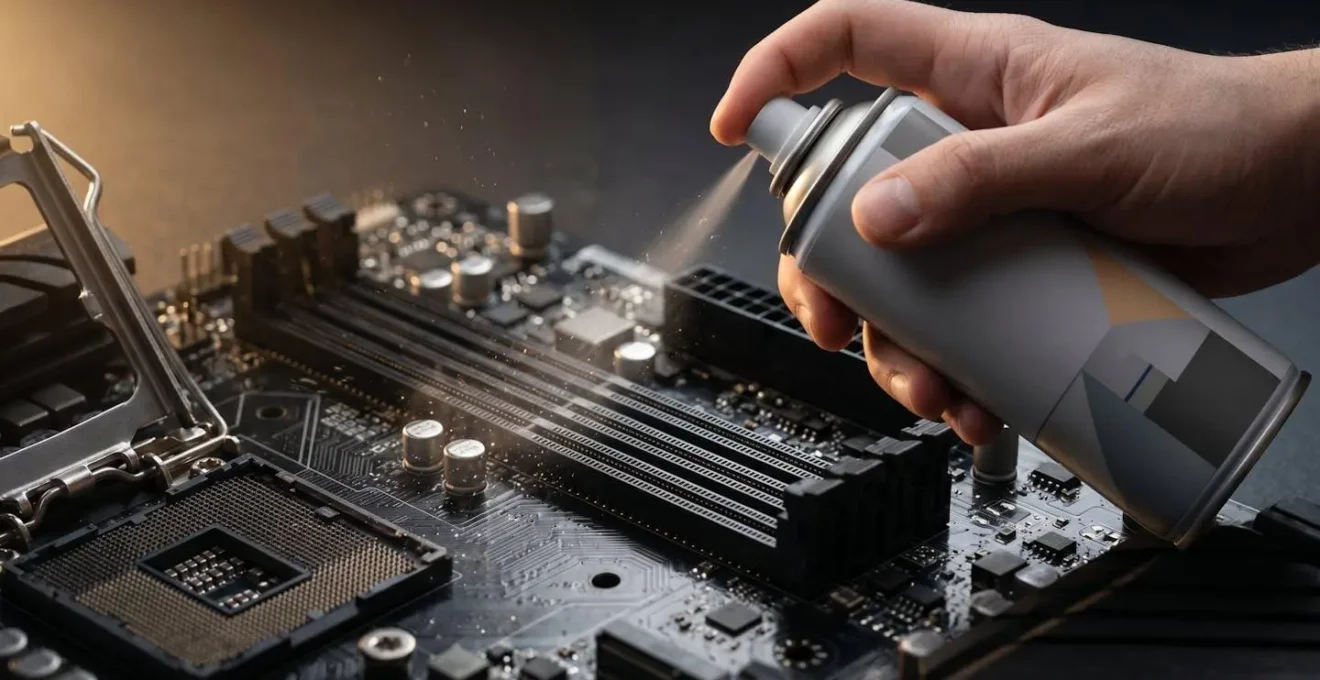 Technique de nettoyage d'un slot RAM vide avec une bombe à air comprimé