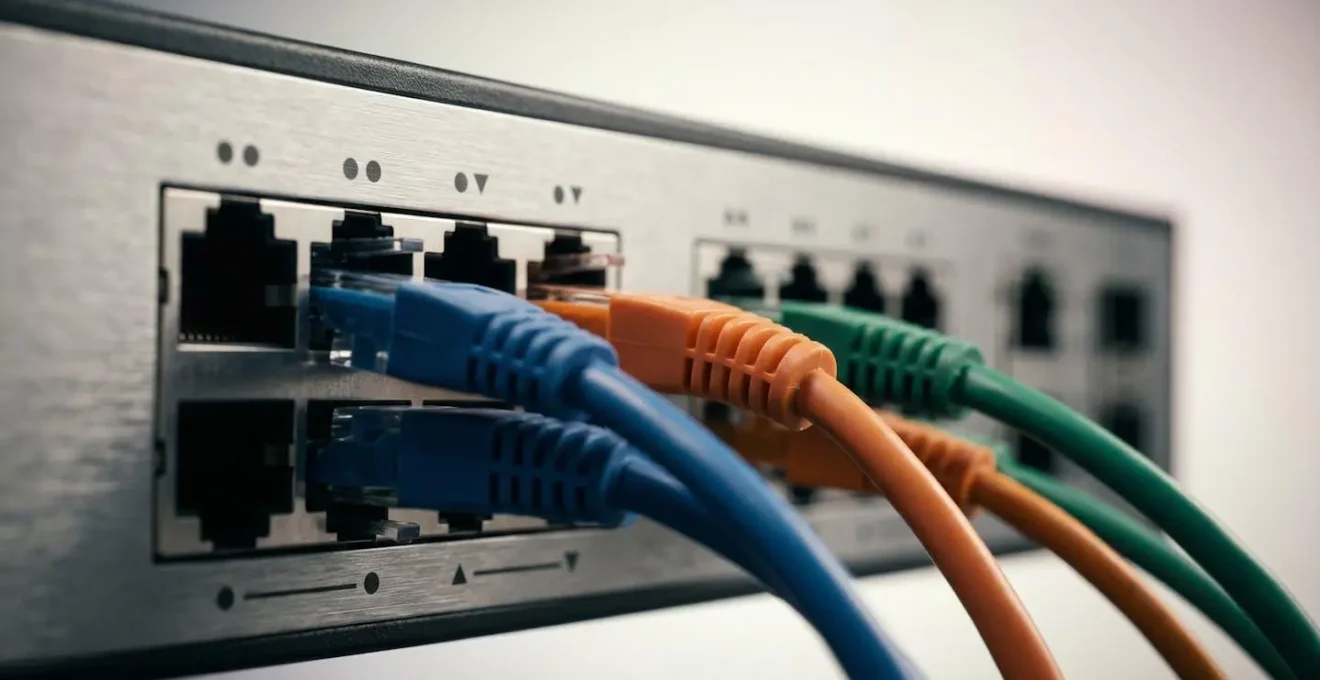 Switch réseau manageable avec ports identifiés pour différents segments VLAN