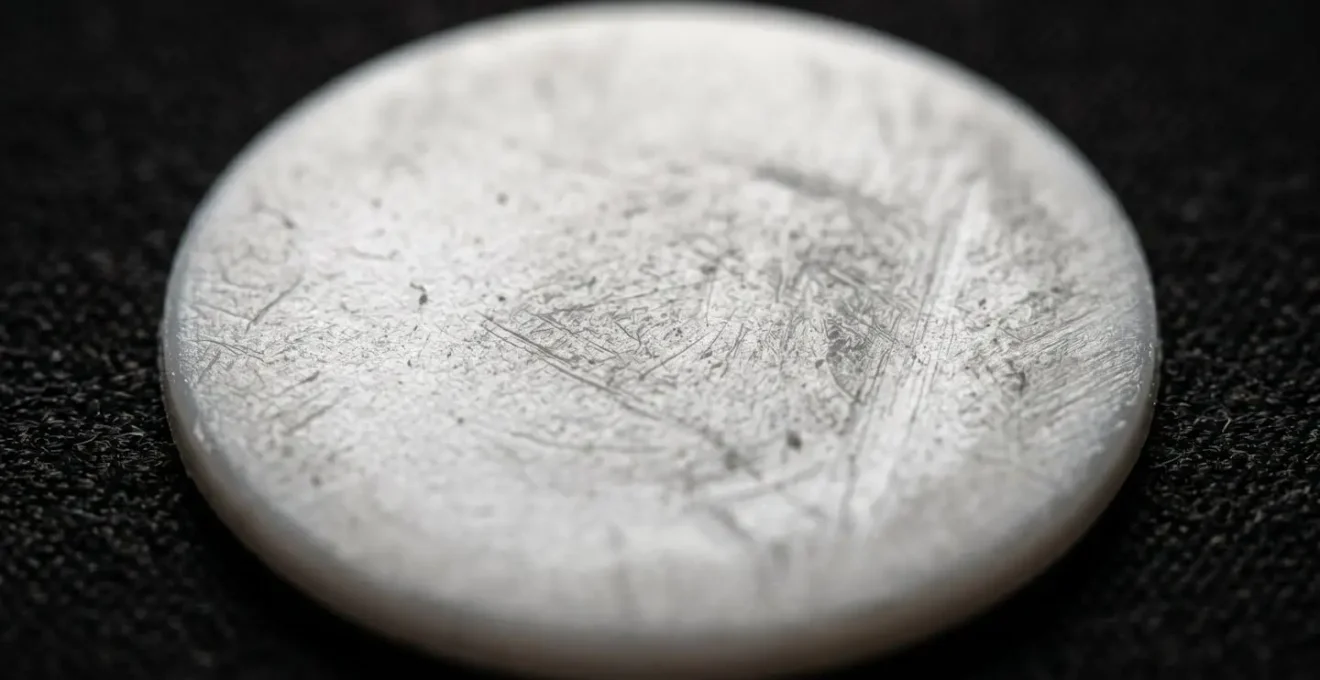 Gros plan macro sur la texture d'un patin de souris en PTFE révélant les micro-détails de surface